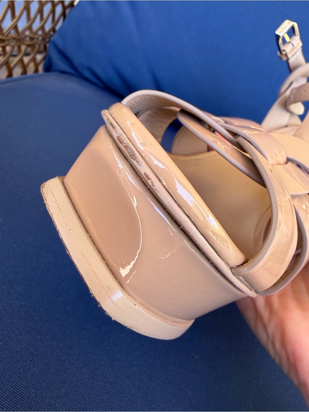 Saint Laurent Tribute 105 Nude Patent Leather Platform Sandal Heels YSL Size 41 - Picture 7 of 16